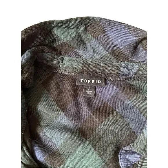 Torrid Emma Dark Green & Navy Plaid Twill Babydoll Tunic size 2 - Picture 4 of 10